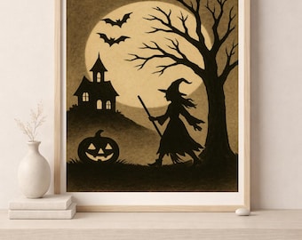 Vintage Halloween Witch Silhouette – Digital Printable Art