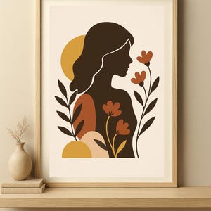 Minimalist feminine silhouette with flowers wall art