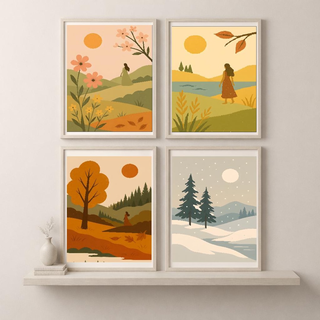 Four Seasons Wall Art Set of 4, Spring Summer Autumn Winter Prints ...