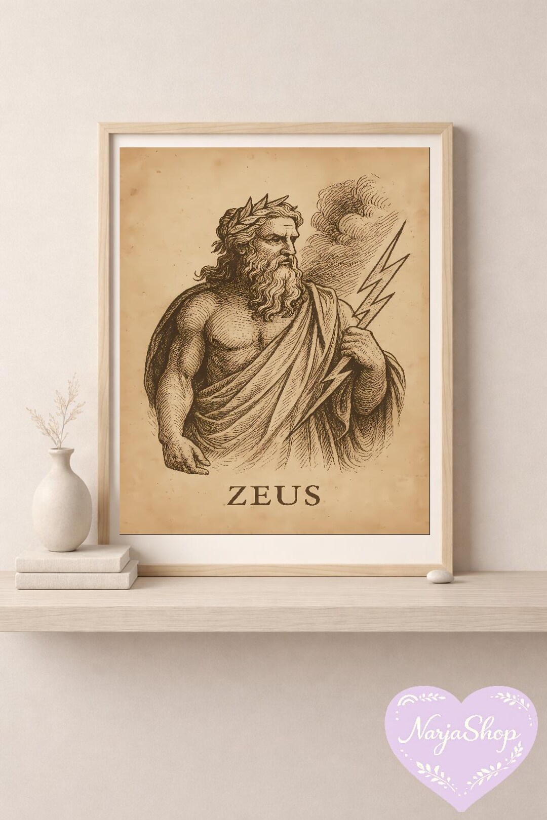 Zeus Greek God Illustration – Vintage Mythology Wall Art Print - Etsy UK