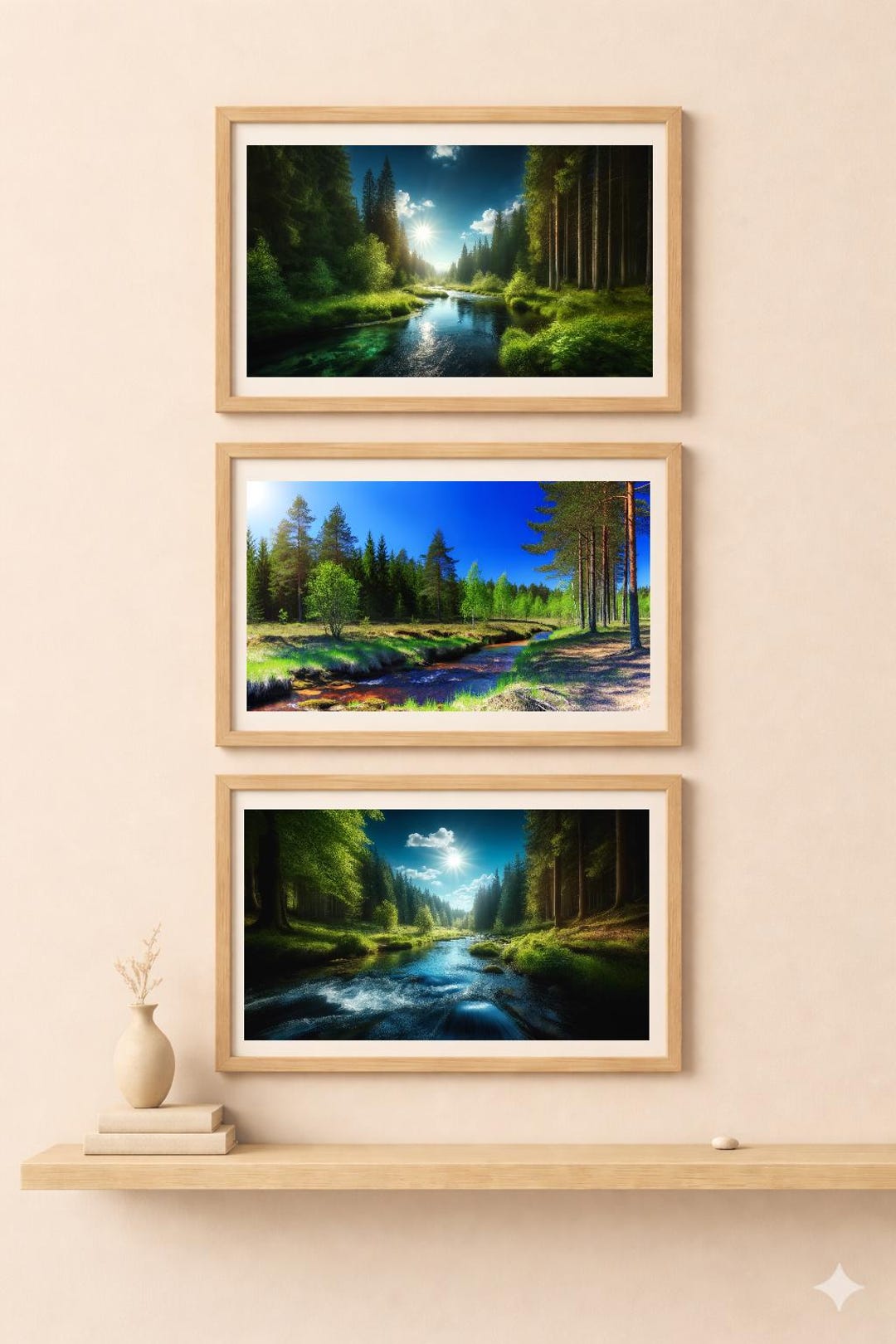 Forest River Trio | Nature Landscape Wall Art – Set of 3 Printables - Etsy