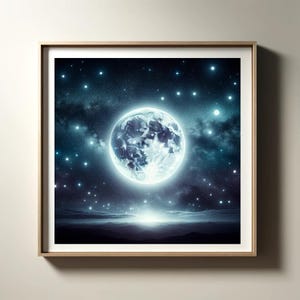 Moonlit Night Sky, Digitales Kunstwerk, Himmlische Landschaft, KI-generiertes Poster, bis A2