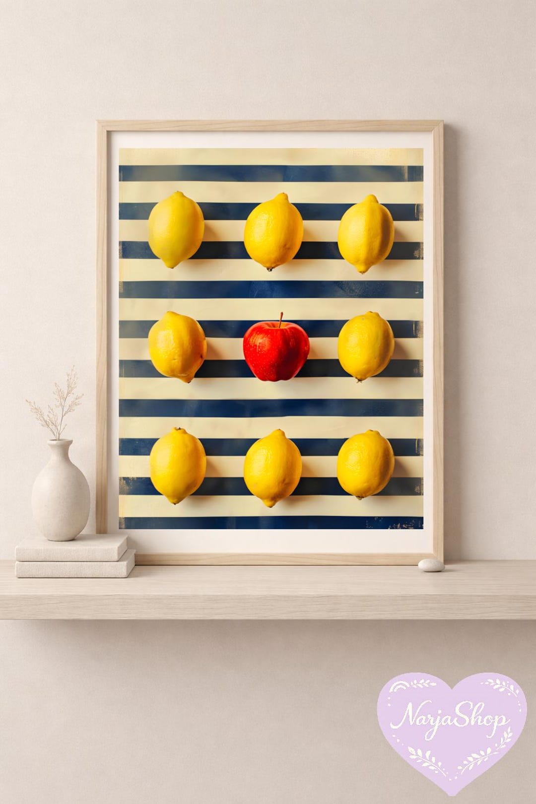 Lemon Grid With Red Apple Poster, Modern Fruit Pattern, Kitchen Wall ...