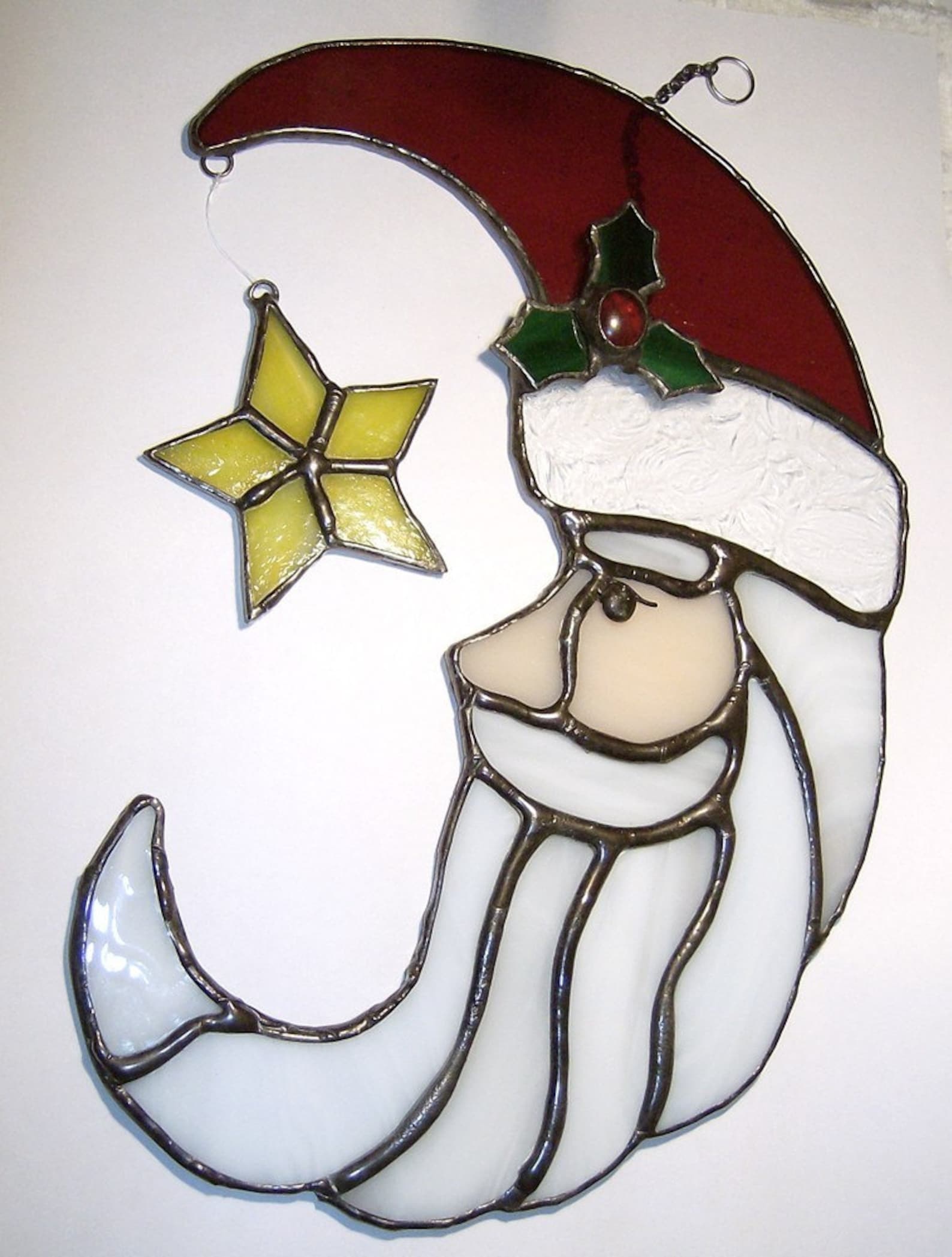 Santa Claus Moon Shaped Stained Glass Suncatcher | Etsy