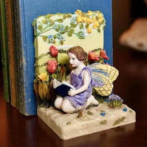 Vintage Fairy Garden Bookend Resin