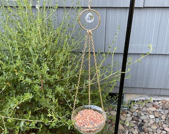 Crystal and glass hanging small bird feeder feeder
