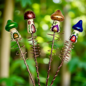 Handcrafted Copper Mushroom Plant Stick: Electroculture Home Decor