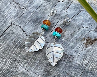 Large leaf earrings- Lisa New Design- Hill Tribe silver earrings