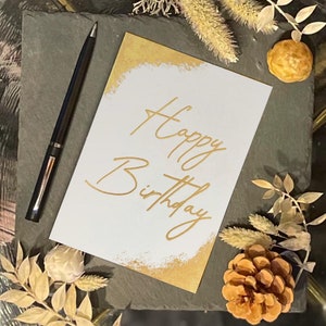 24K Blattgold - Happy Birthday - Grußkarte - Veredelt - Geburtstag - Postkarte - Geschenkkarte - Handmade - Geschenk - Vergoldet - Goldrand