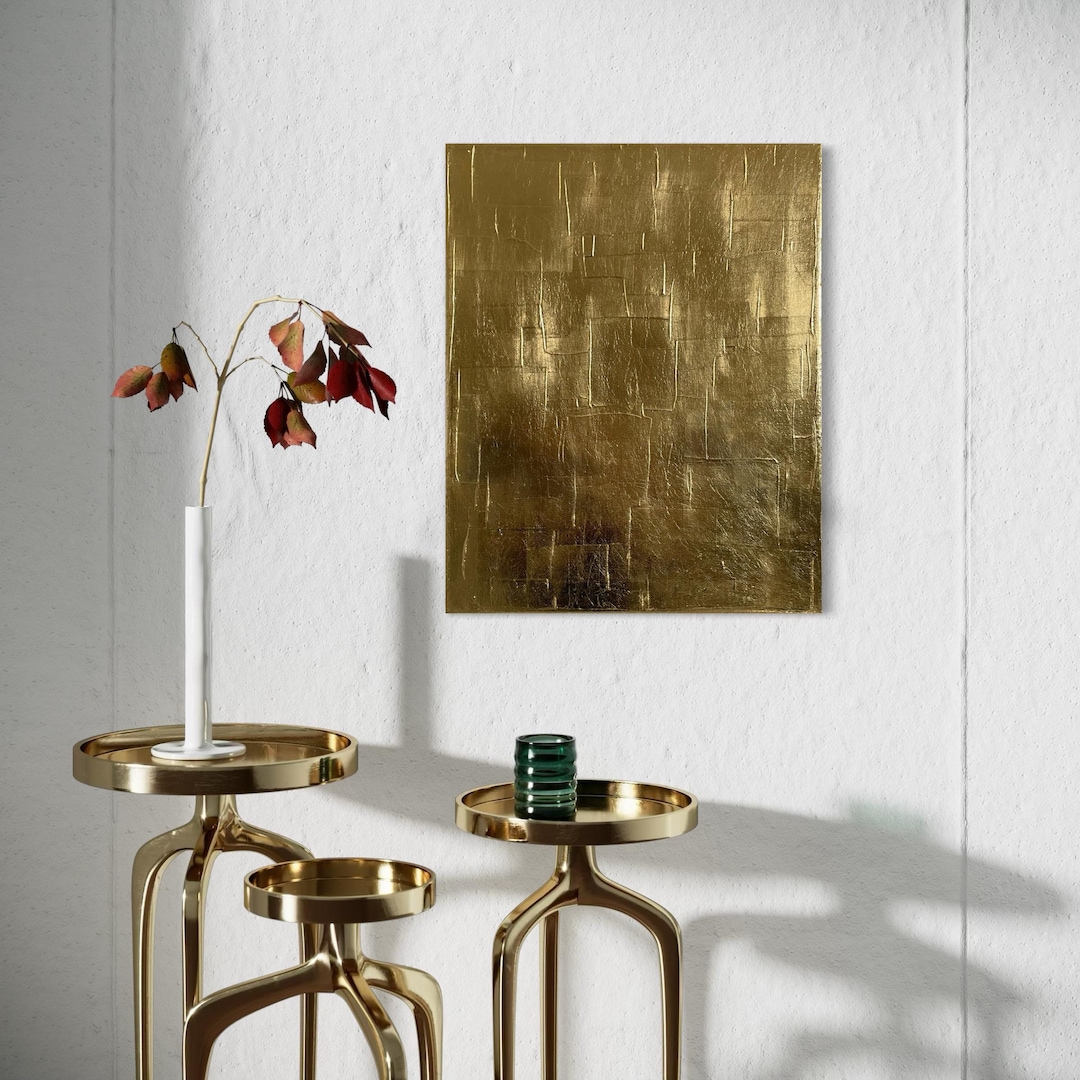 Gold Painting on Canvas – Handmade Abstract Art – Metal Leaf & Gold ...