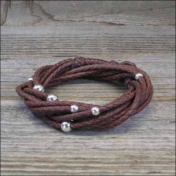 Entangle Womens Braided Leather Bracelet With Silver Beads - Womens Braided Leather Bracelet Entangle Womens Braided Leather Bracelet With Silver Beads - Womens Braided Leather Bracelet