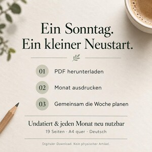 Nos vemos el domingo – Planificador semanal para parejas, paquete mensual en PDF, formato A4 horizontal, alemán