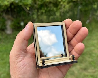 Miniature Bathroom Mirror with Shelf: Dollhouse Diorama Decor