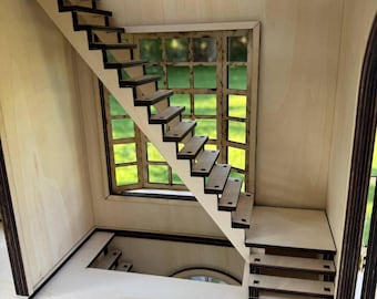 Dollhouse Staircase Kit, 1:6 & 1\12 Scale Miniature Wooden Stairs
