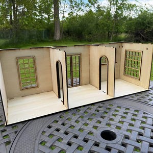 Modular 1:12 Scale Stackable Dollhouse Room Box – 3 Rooms, Arched Openings, Windows & French Doors – DIY Kit