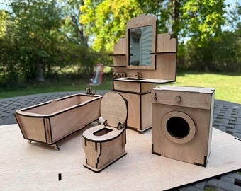 Set Bagno In Miniatura Per Casa Delle Bambole Scala 1:24, 3 Pezzi In Ceramica Con Vasca, WC E Lavello, Accessori Arredo