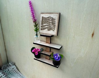 Miniature Wall Shelf – Dollhouse Hanging Rack with Shelves – 1:6 Scale Doll Furniture