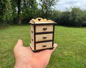 Miniature Bedside Table with 3 Drawers | 1:6 & 1\12 Scale Dollhouse Nightstand