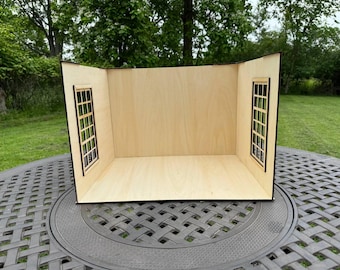 Stackable Dollhouse Room Box with Two Windows – 1:6 & 1\12 Scale Miniature Diorama