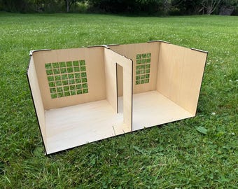 Habitación apilable para casa de muñecas con ventana panorámica y puerta / Kit de construcción de casa de muñecas / Escala 1:6, 1:12