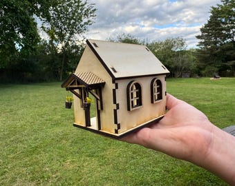 Miniature 1:24\ 1\12 Scale Dollhouse with Porch & Arched Windows - DIY Collector's Display