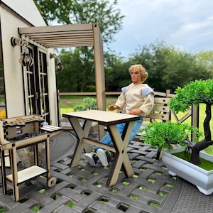 Ensemble table et banc de jardin miniatures - Meubles de poupée à l&#39;échelle 1:6 pour maison de poupée, dioramas et boîte de chambre