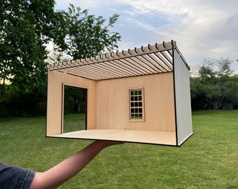 Outdoor Dollhouse Patio | Pergola Roombox | Beach Café Miniature | DIY Dollhouse Kit | 1:12 Scale