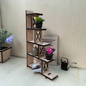Miniature 5-Tier Shelf Stand – Dollhouse Storage Rack 1:6 Scale – Dollhouse Decor