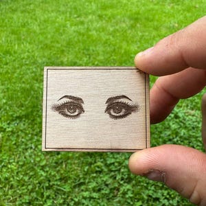 Miniature Engraved Female Eyes Art | Wood Wall Decor for Dollhouse & Diorama