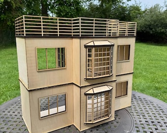 1:12 Scale Modern Dollhouse with Bay Windows & Rooftop Terrace