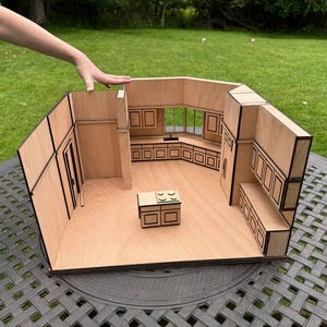 1:12 Scale Miniature Kitchen Room with Furniture – DIY Assembled Blocks for Dollhouse Diorama