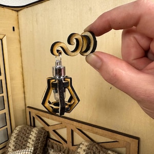 Miniature LED Wall Lamp – 1:6 Scale Dollhouse Light for Bedroom or Entryway, Magnetic, Handmade Wood Sconce