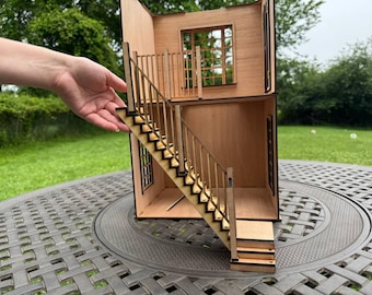 Miniature Dollhouse Staircase – DIY Wood Stairs for 1:6 and 1\12 Room Boxes Doll Diorama Accessory