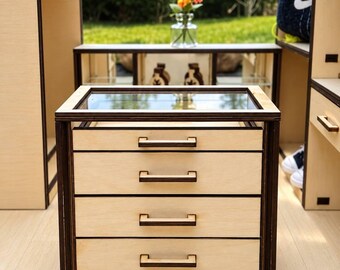 1:12 Dollhouse Closet Island with Drawers & Clear Acrylic Top