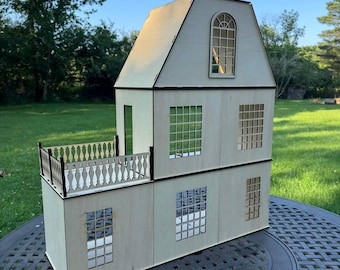 Large Modular Dollhouse with Terrace, Wooden Doll House Kit with Attic 1:6 & 1\12 Scale