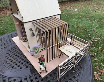 Miniaturowy zestaw pergoli ogrodowej z panelami ogrodzeniowymi | Idealny do dioram domków dla lalek do układania w stosy | Dekoracja pokoju w skali 1:6 i 1/12
