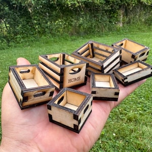 Miniature Wooden Crate Set – 7-Piece | Dollhouse Decor