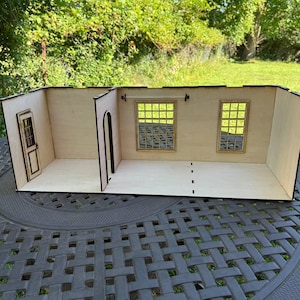Stackable 1:12 Scale Dollhouse Room Box – 2 Rooms with Archways & Windows – Modular Wooden Miniature Diorama