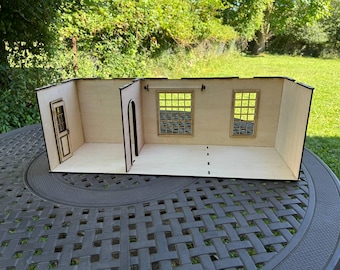 Stackable 1:12 Scale Dollhouse Room Box – 2 Rooms with Archways & Windows – Modular Wooden Miniature Diorama