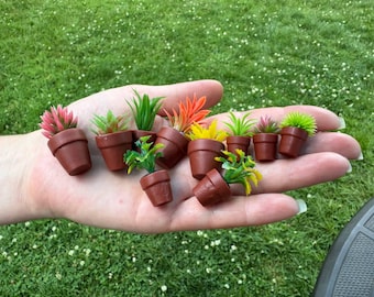 Miniature Potted Plants Set of 10 – Dollhouse Diorama Greenery, 1:6 & 1\12 Scale