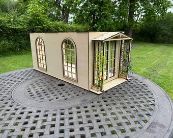 Dollhouse Room Box with Arched Windows, French Doors, Porch – 1\6 & 1\12 Scale Diorama Kit