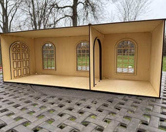 Stackable Dollhouse Room Box | Modular Dollhouse 1:6 1\12 | Large Miniature Room Box with Arched Door | Wooden Roombox