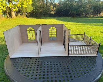 Caja de habitación con puertas francesas arqueadas y terraza / Casa de muñecas modular 1:6 y 1:12