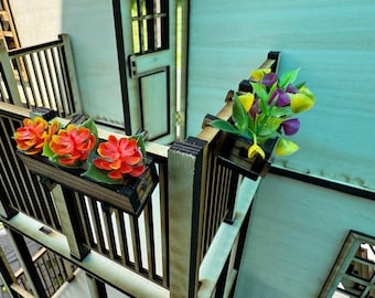 Miniature Hanging Flower Pots – Dollhouse Balcony or Porch Plants – Realistic Miniature Garden Decor