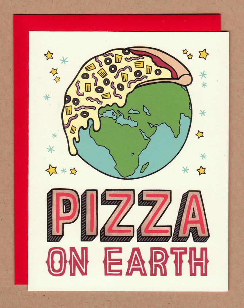 Pizza on Earth Holiday Card Etsy
