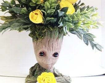 Groot Floral Arrangement with Sola Wood Flowers and Faux Greenery