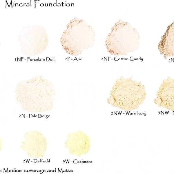 5 Sampler Set - Mineral Foundation Palest Porcelain to Lt Beige - 5 Shades in Mini Ziplocks - Free shipping