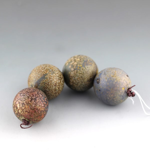 Hand blown glass Lampwork hollows for jewelry or collecting Aja Vaz earthy organic, speckle lichen moss tumble etched