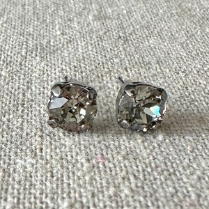 Swarovski Crystal Stud Earrings, Black Diamond 6mm Xirius Chaton Posts, Black Plated Finish, Small Round Earrings, Bridesmaids Gifts