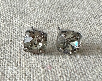 Swarovski Crystal Stud Earrings, Black Diamond 6mm Xirius Chaton Posts, Black Plated Finish, Small Round Earrings, Bridesmaids Gifts